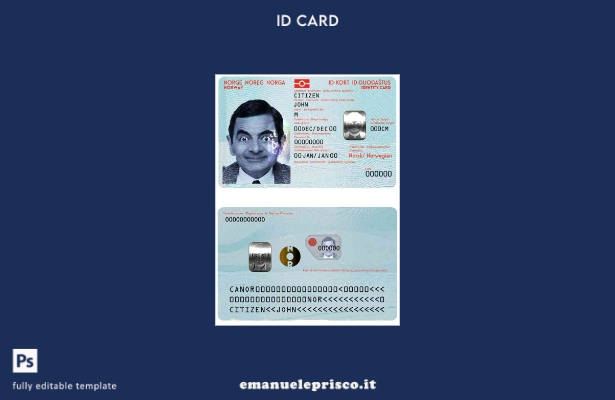 modello di documento d'identità norvegese in stile verificato